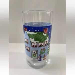 Vintage Drinking Christmas Glass Tumbler Holiday Scene Houses